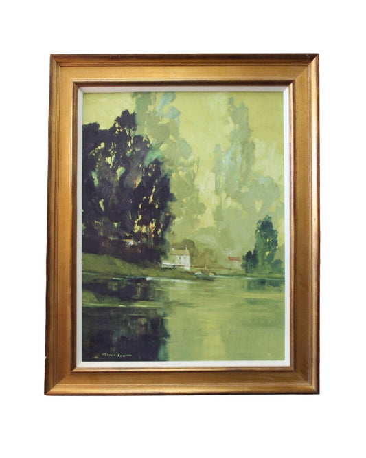 Signed Landscape Original Oil on Canvas, Gold Framed 26W 32.25H