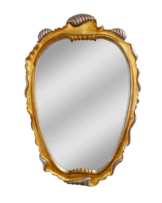 Traditional Hand Painted Gold & Silver Wood Framed Wall Mirror 36W 51.5H