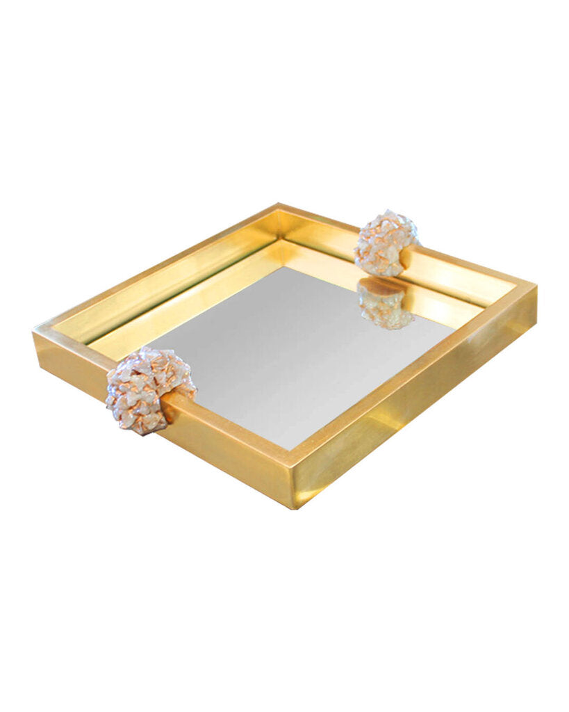 John Richard Golden Reflections Tray, Quartz Handles, Gold Leaf 16W 19D 3.5H