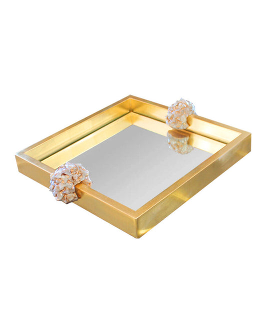 John Richard Golden Reflections Tray, Quartz Handles, Gold Leaf 16W 19D 3.5H