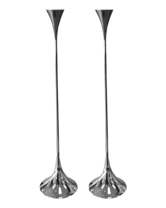 John Richard Marga Polished Stainless Steel Tapered Candleholders - PAIR