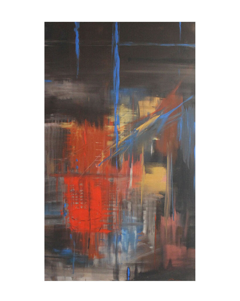 Signed Black w/Red & Blue Abstract