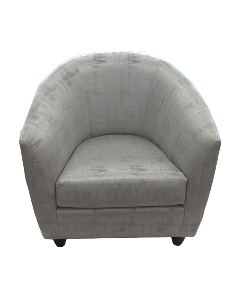Kravet Silver Uphol. Swivel Barrel Chair 34" x 31" x 32"