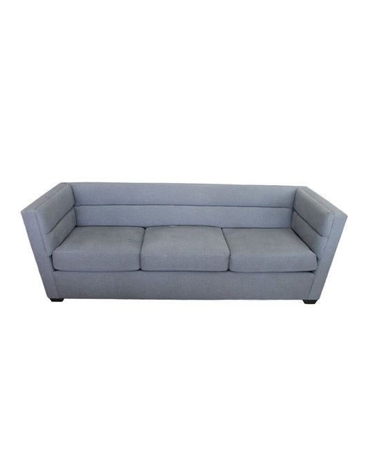 Bernhardt Channel Sofa, Angled Arm Rests, Blue Uphols. 92" x 37" x 30"H