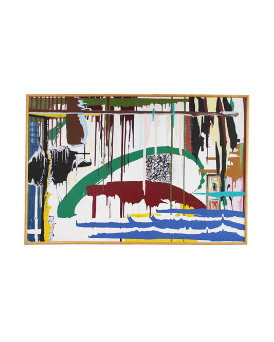 Mid-Cent. Modern Original Abstract on Wood, w/Wood Frame, Unsigned 73" x 49.25"H