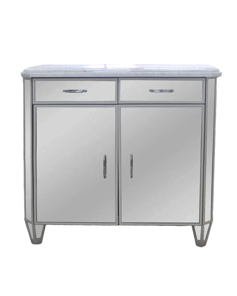 Mirrored Cabinet w/White Frame, Marble Top 37W 16.5D 34.75H