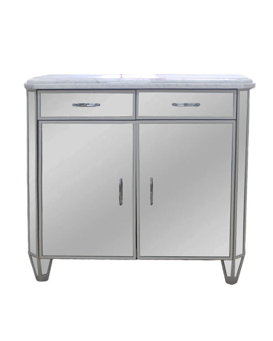 Mirrored Cabinet w/White Frame, Marble Top 37W 16.5D 34.75H