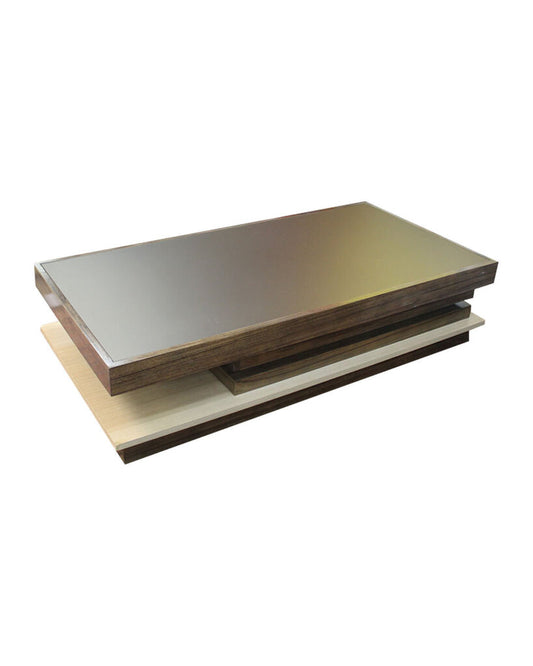 Caracole La Moda 3-Tier Cocktail Table w/Top Frame in Sepia, Frosted Bronze Glass, Smoked Stainless Paint on Casters 67 x 33.5 x 17"H