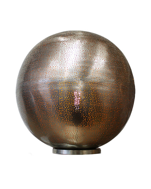 Zenda-Style Metal Lamp Handcrafted w/India Influences, Detailed Perforations 19.5Dia.