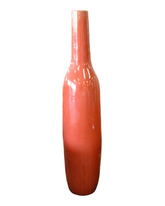 Melon Glazed Ceramic Long Neck Vase, In the Style of Jacques & Dani Ruelland 43H