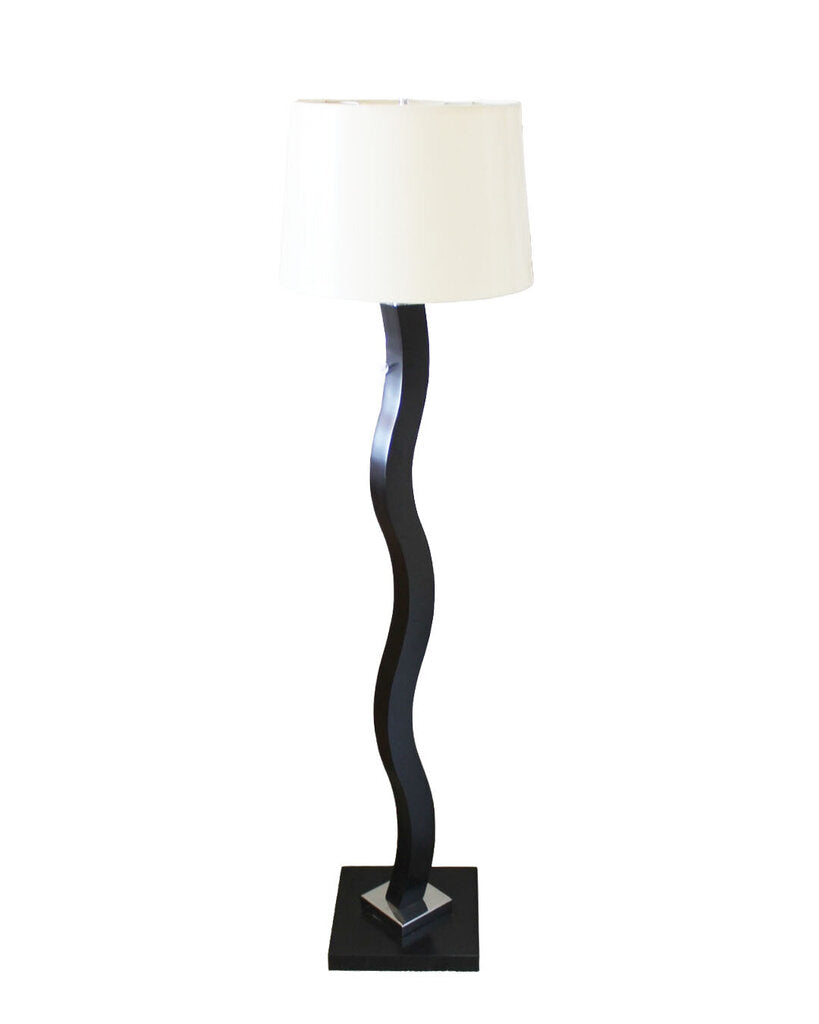 Black Wave Stick Floor Lamp, White Shade 60H