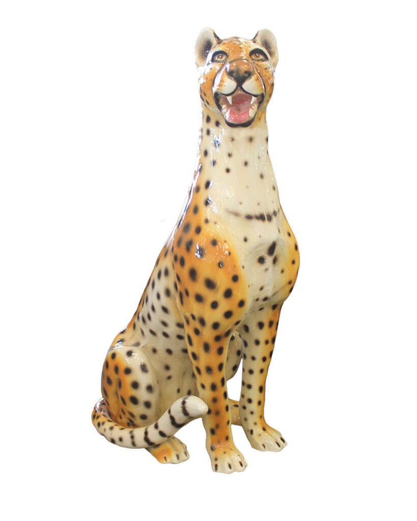 Life Size Signed Capodimonte Italian Glazed Porcelain Leopard 36H