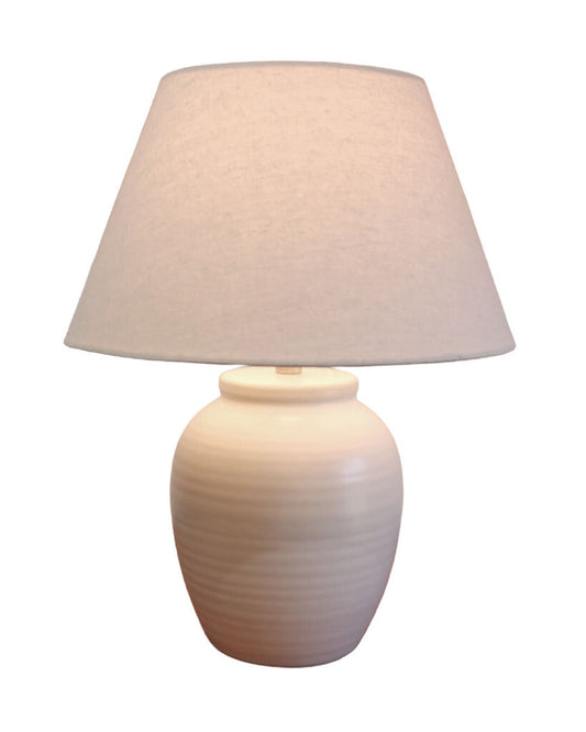 White Ceramic Table Lamps, White Shades 17H - PAIR