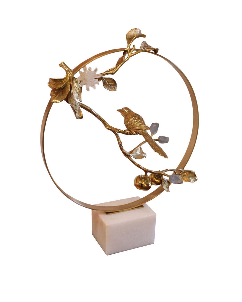 John Richard Brass Bird & Cyanite Flowers Sculpture 18.5H