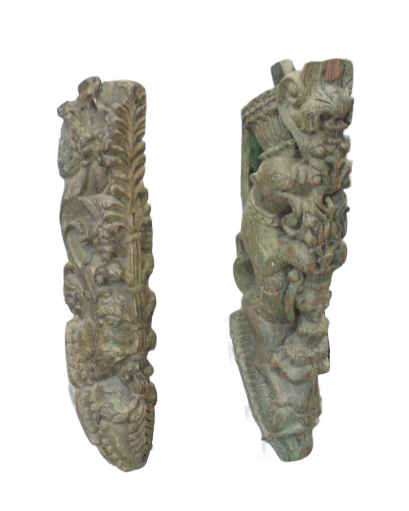 Antique 17c-18c Hand Carved Wood Figures w/Lucite Base 29.5H - PAIR