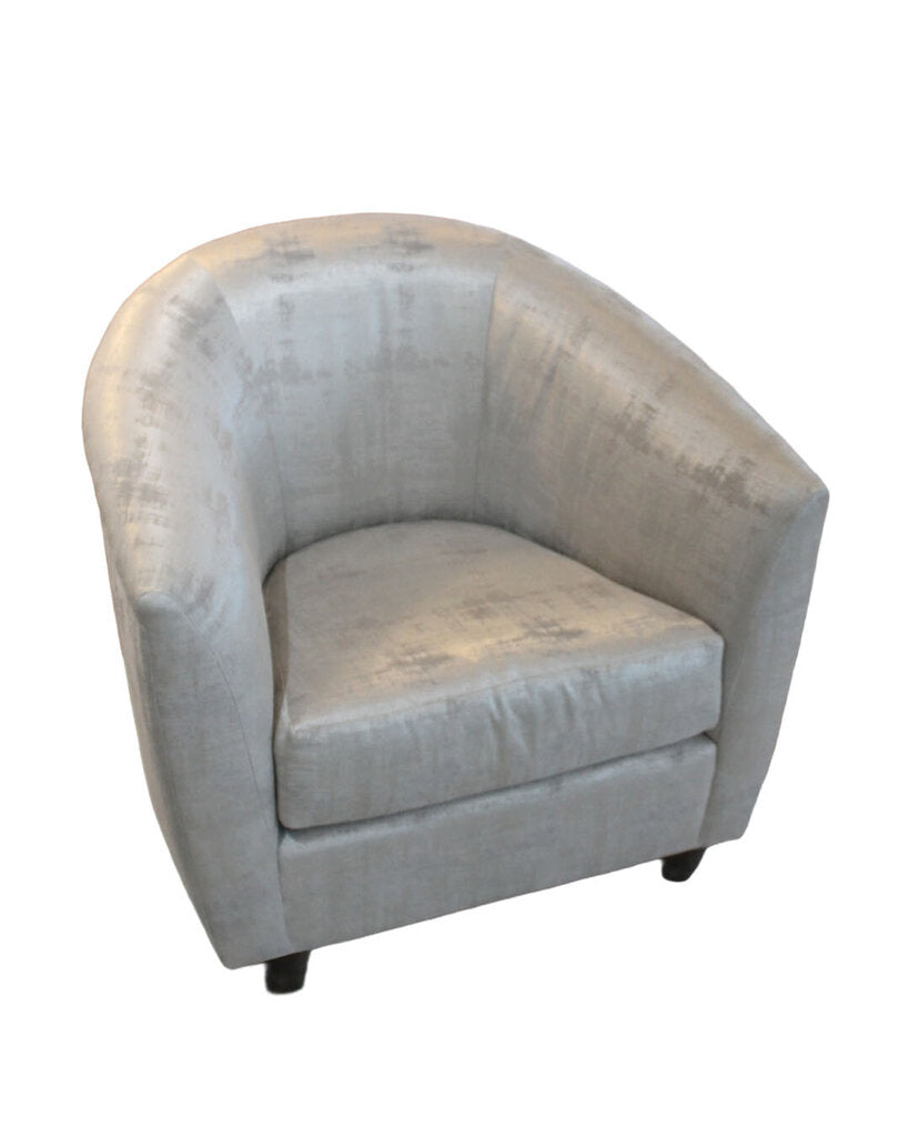 Kravet Silver Uphol. Swivel Barrel Chair 34" x 31" x 32"