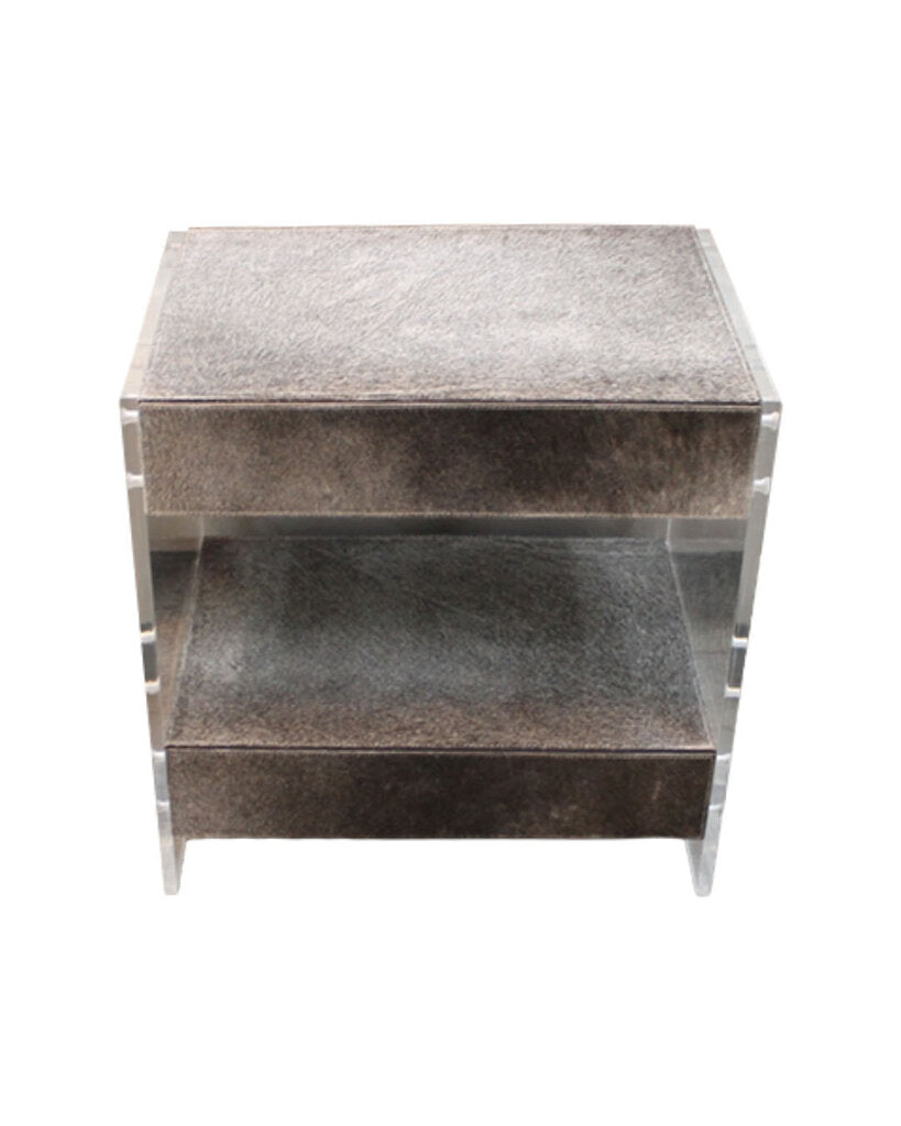 Interlude Home Aiden Bedside Chest, 2-Draw. Natural Hide and Acrylic - PAIR 26 x 18 x 26