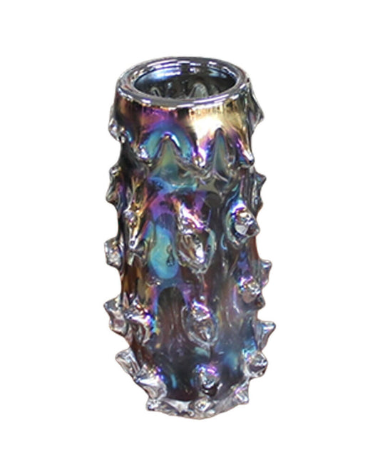 Art Nouveau Iridescent Heavy Glass Vase 12H