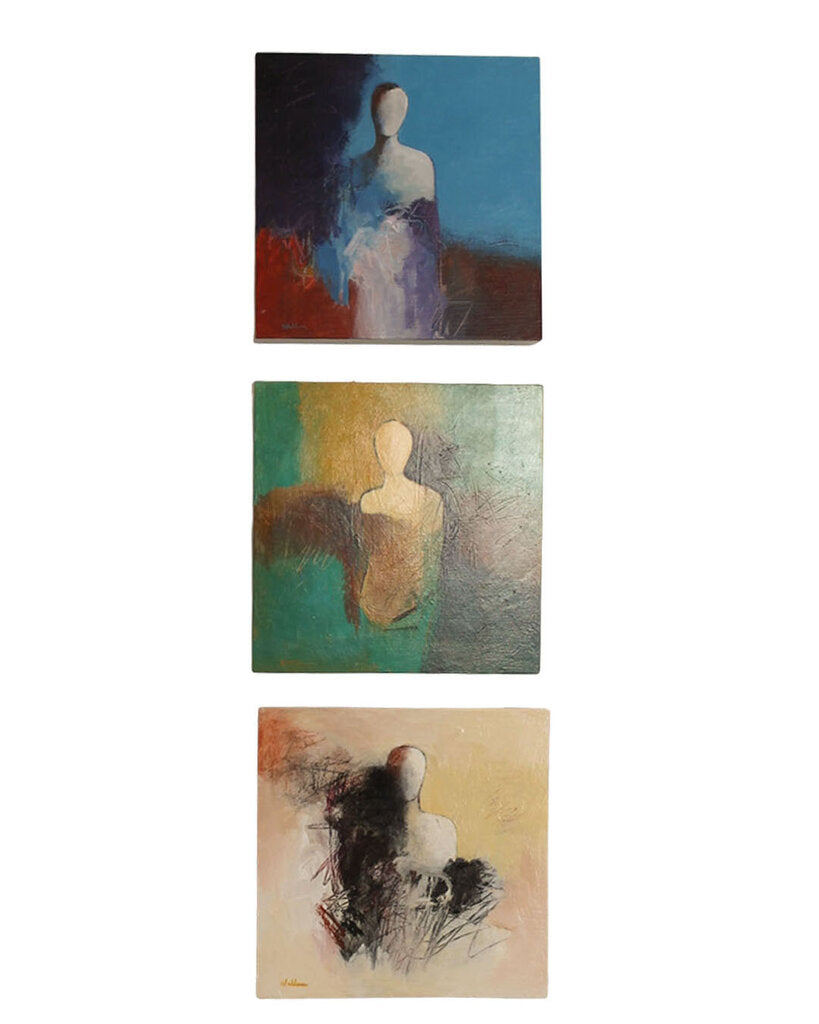 Original Acrylic on Board Female Figural by Jean Wallin 12 x 12 - SET OF 3