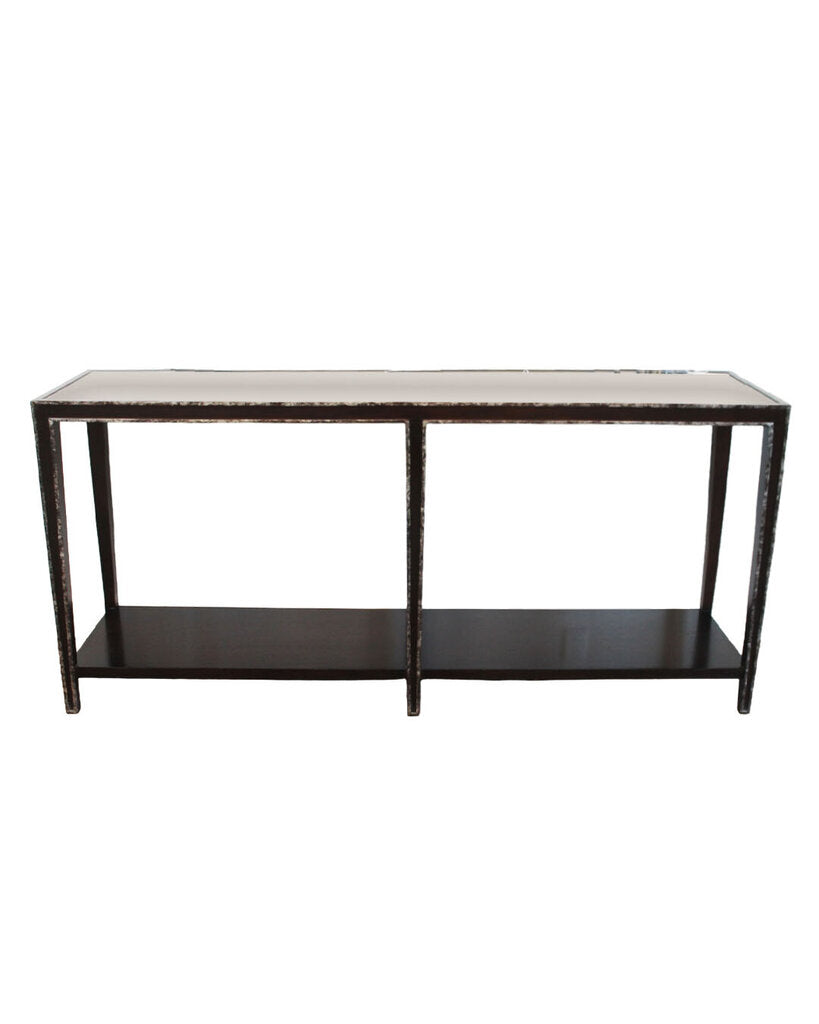 Eglomise Mirrored Console w/Piping Design & Shelf 71W 18.5D 32.25H