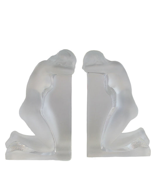Lalique France Reverie Crystal Bookends 5.5W 3.5D 9.75H - PAIR/FIRM - PAIR