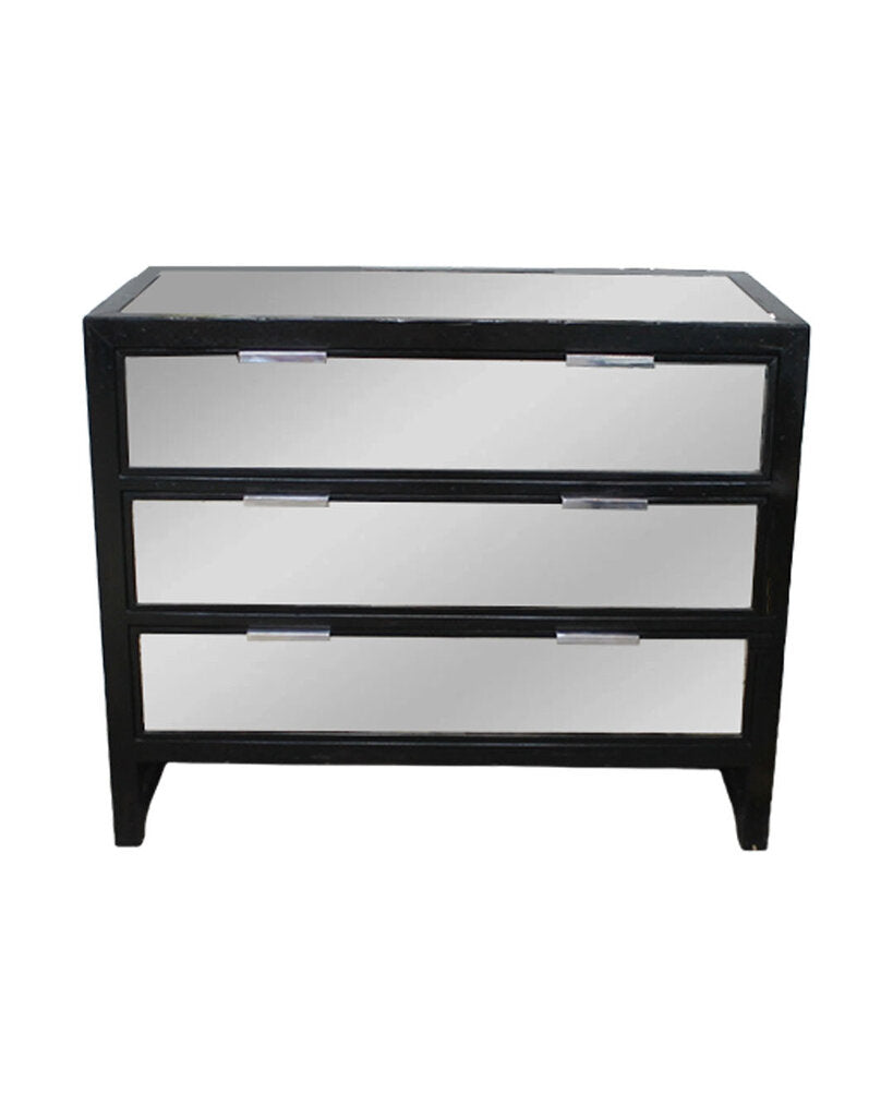 Three Drawer Black Mirrored Chest