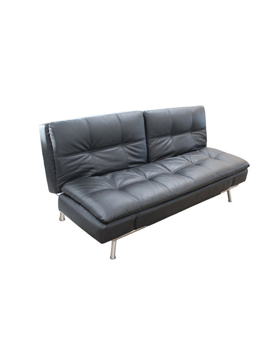 Convertible Black Leather Sofa/Futon Sleeper Bed 80W 48D 19.5H