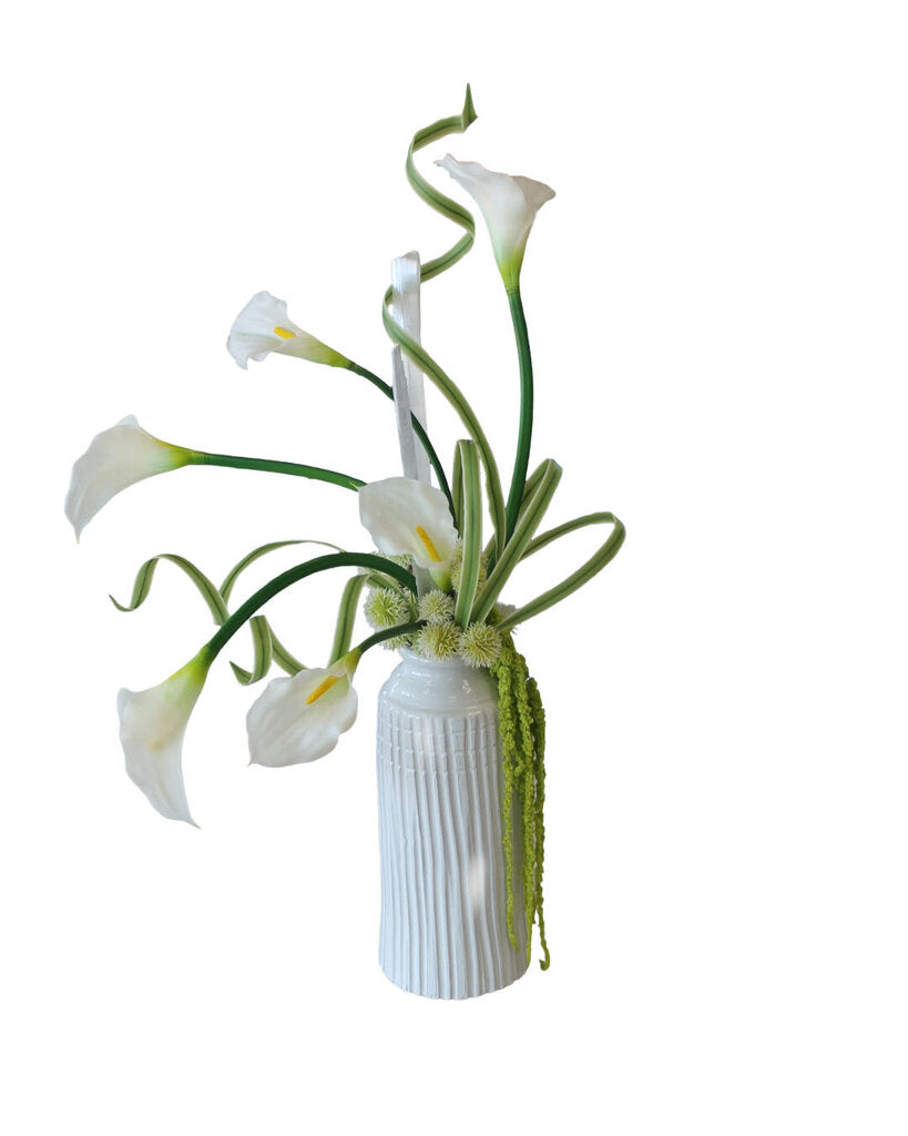 White Vase w/White Lilies 30.5H