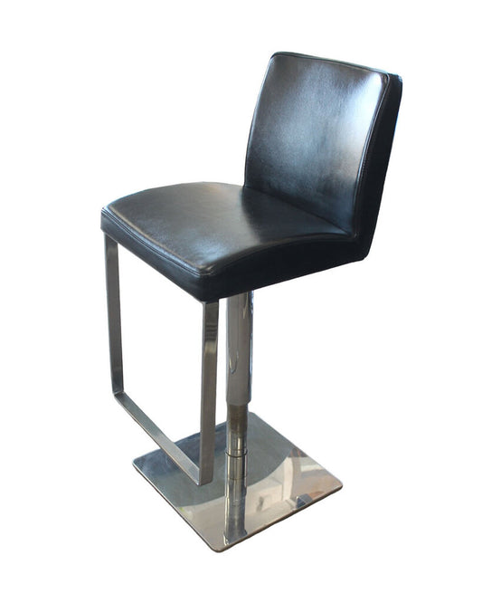 Italian Black Leather w/Chrome Base Swivel Bar Stool 16W 18D 38H