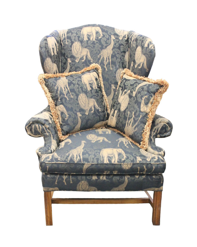 Upholstered Safari Wing Back Chair w/Pillow 40W 39D 46.5H