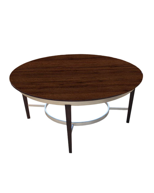 Henredon Coffee Table, Dark Wood w/Chrome Legs 44.5Dia 19.75H