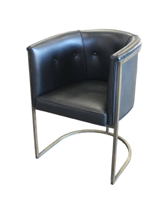 Black Leather Barrel Back Calvin Chairs 24W 23D 32H - PAIR