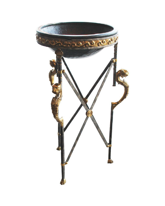 Maitland Smith Neoclassical Egyptian Iron, Bronze Jardiniere 21.5Dia 42.5H - PAIR