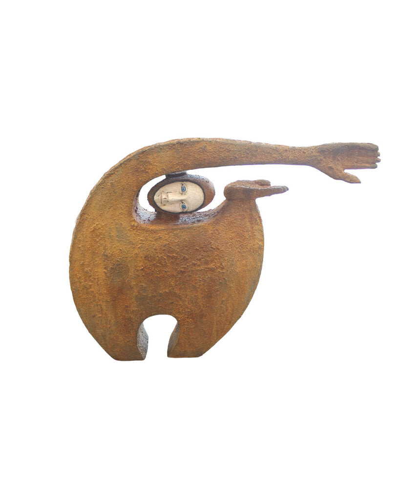 Peter Kiss Gallery, "Waving to the Moon" Sculpture, Metal/Ceramic/Wood 29W 21.5H