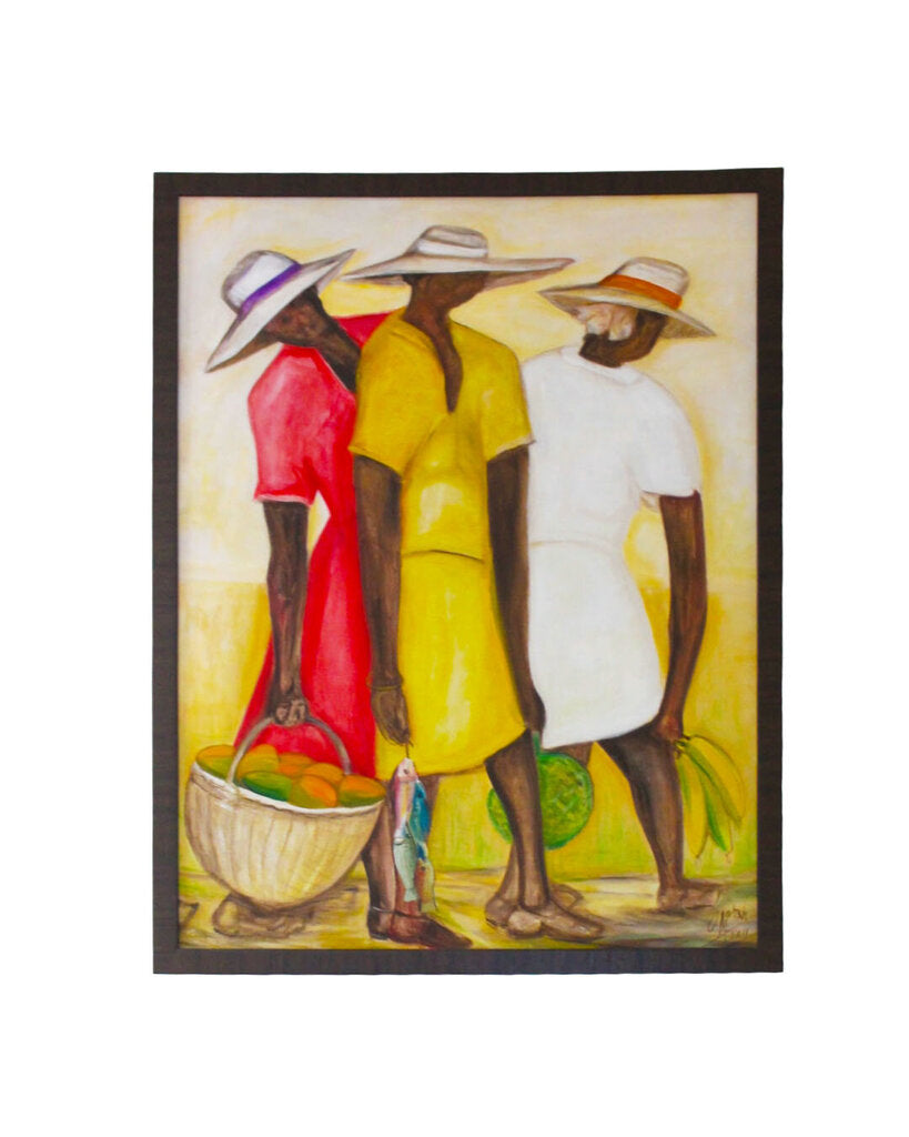Original Oil on Canvas "Market Day" Signed O. Marsh, 2011 29.5 x 39.5