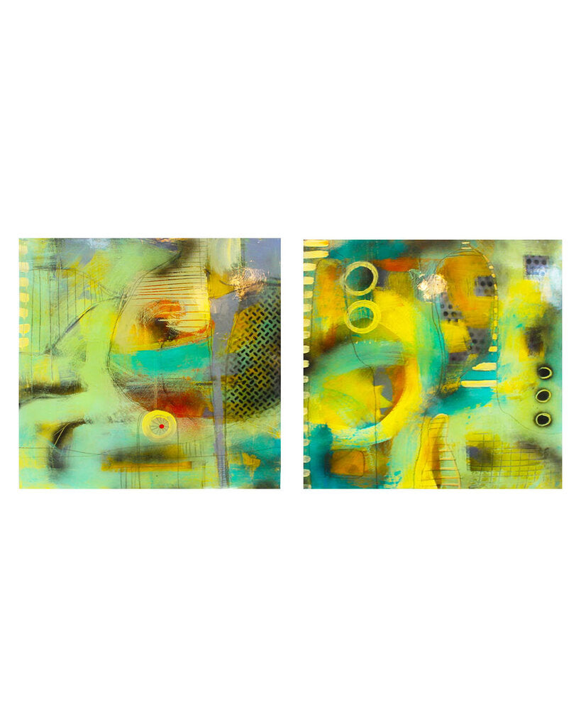Signed Shawn Savage 2010 Lacquered Original Abstract on Board 24Sq - PAIR