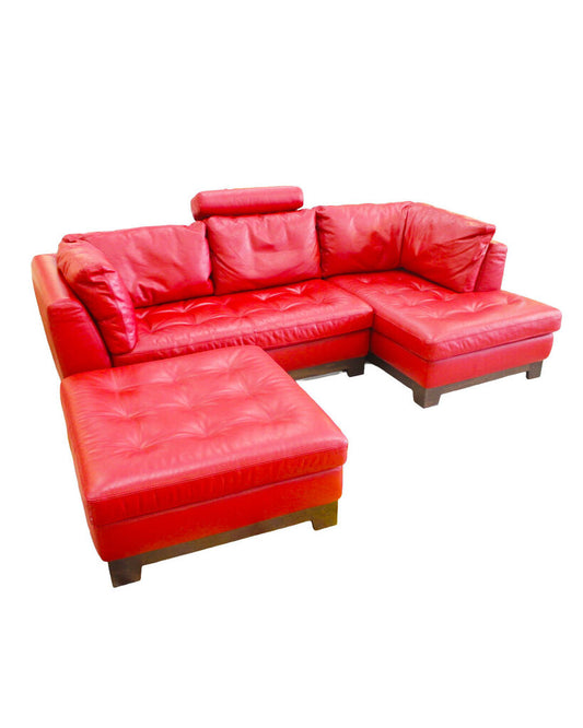 Roche Bobois Red Leather 3pc Serenite Sectional by Giovanni Soressi w/Adj Headrest 98W 56D 36H