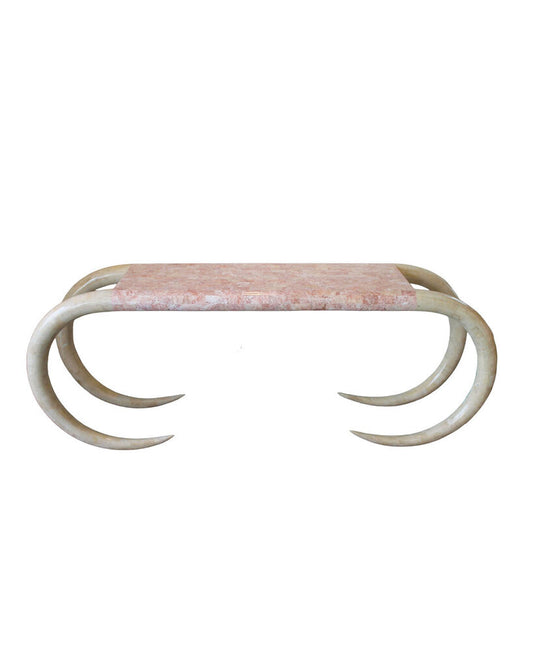 Vintage Maitland Smith Faux Elephant Tusk & Tessellated Stone Console Table 72W 16D 27.5H