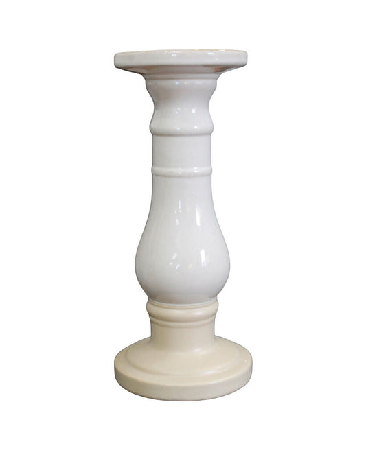 White & Beige Ceramic Candle Holders - PAIR 6.25 Dia x 14.5H