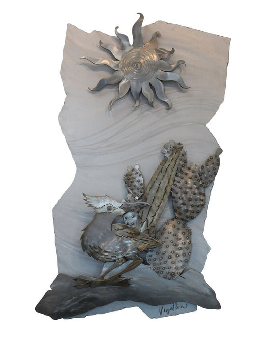 Desert Life Brutalist Metal Wall Sculpture by Ric & Tim Vigallon, Joshua Tree, CA 24W 40H