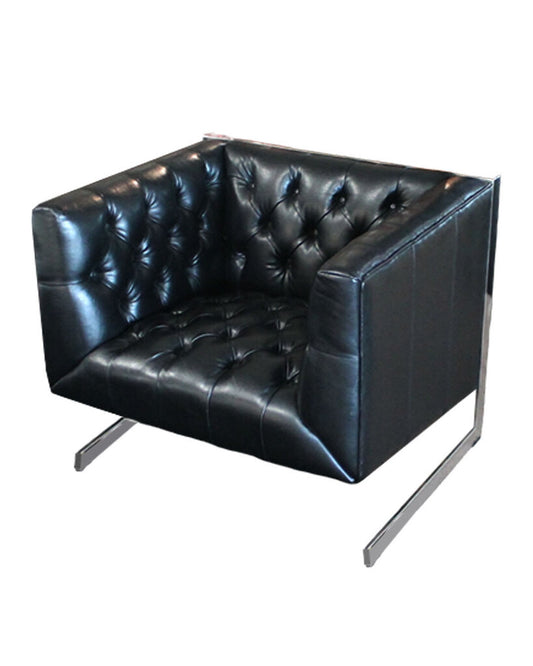 Sunpan Viper Black Tufted Bonded Leather Armchairs - 32W 31D 28H - PAIR