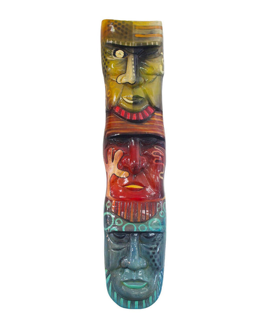 Shawn Savage Lacquered Totem Three Distinct Faces Wall Art 10" x 47"H