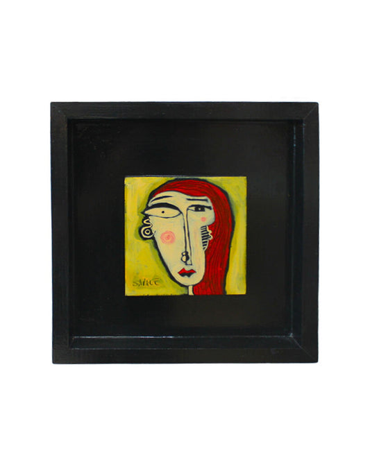 Signed Savage Black Wood Framed "Red Headed Woman" 12"Sq.
