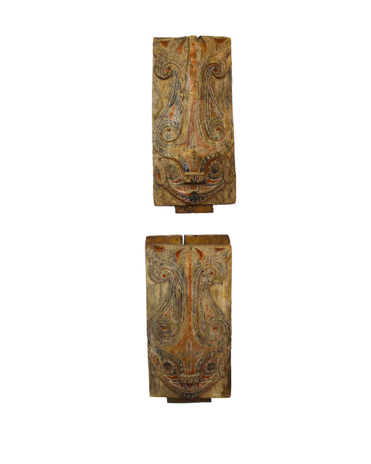Very Old Batak House Panels w/Singha Lion 12W 25H - PAIR