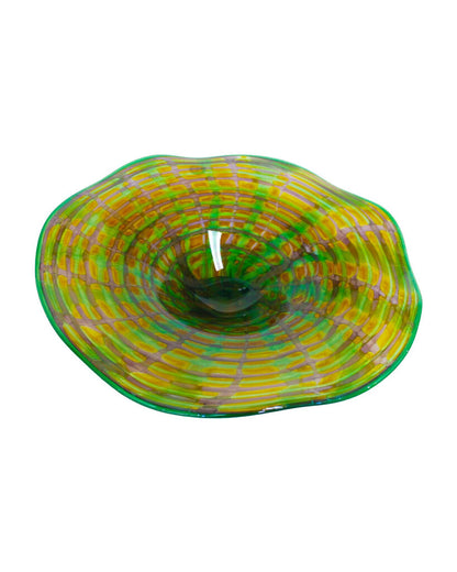 Signed Muller Fusion Czech Rep. Iridescent Footed Bowl 9 x 7.5 x 4H