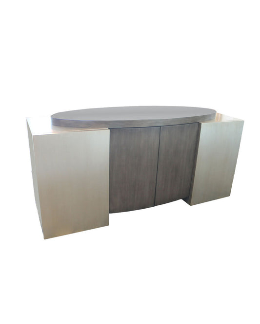 Kravet Sidebord, 4-Door w/Shelves, Frost Finish w/Oval Surface Accent 68.25W 21D 32.25H