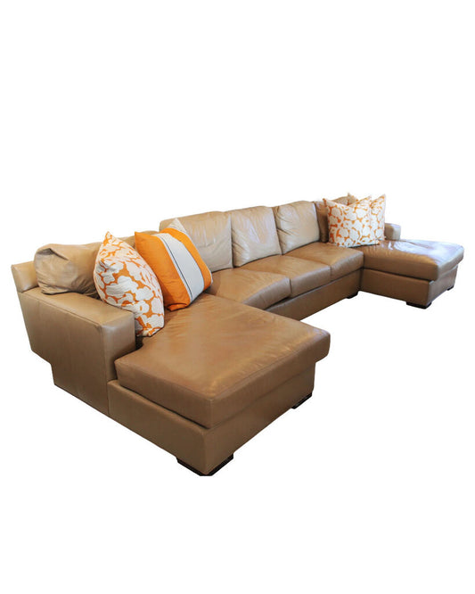 Century Furniture Tan Leather 3-Pc Sectional Sofa 13.5'W 5'8"D 36H