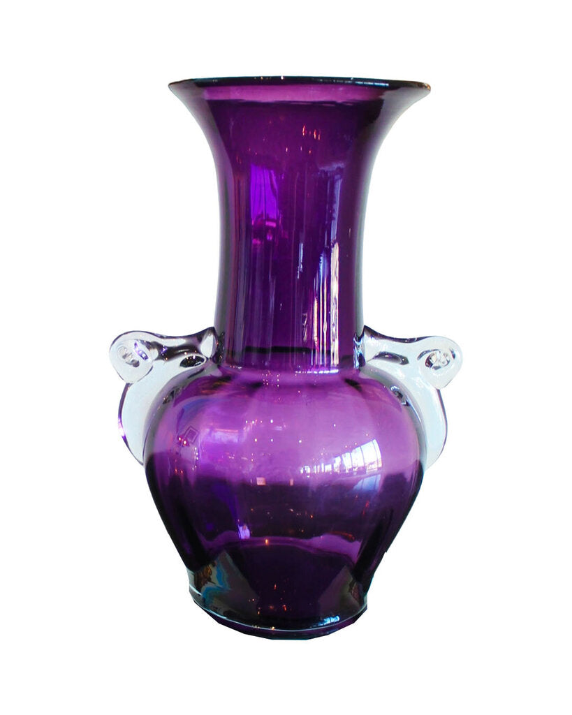 Vintage Amphora Shape Amethyst Infused Glass Vase 13H