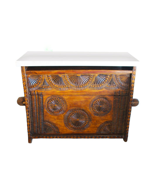 1800's Hand Carved & Tooled Walnut Chest w/Stone Top 44.75W 19D 35.5H