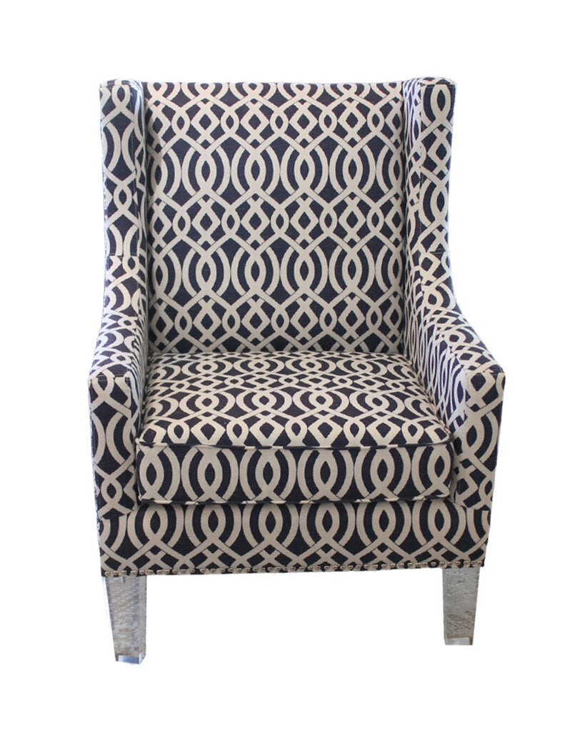 Semi-Wing Back Upholstered w/Tacks & Lucite Legs Chair